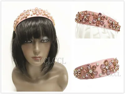 £12.99 • Buy Women Diamante Jewelled Festival Headband Pink Hairband Embellished Pearl Crown