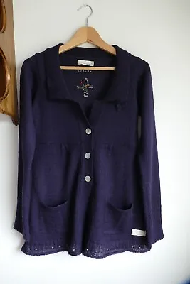 Odd Molly Women's Dark Blue Long Wool Mix Cardigan Size 1 • £49