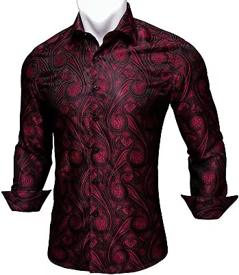 Barry.Wang Men ShirtsPaisley Flower Woven Silk Dress Shirt Long Sleeve Formal/L • $88.11