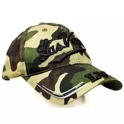Las Vegas LV Camo Spell Out Script Hat Camouflage Hook Loop Embroidered Green • $9.99