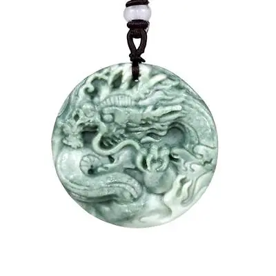 Green Jade Dragon Pendant Carved Jewelry Chinese Animal Natural Necklace • £4.80