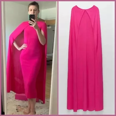 ZARA Limited Edition LONG KNIT CAPE Jacket DRESS Fuchsia Pink FASHION TREND • $99.99