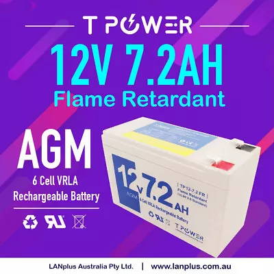 TPower 12V 7.2Ah/20HR 6-Cell VRLA AGM Flame Retardant Battery For UPS NBN Alarm • $27.99