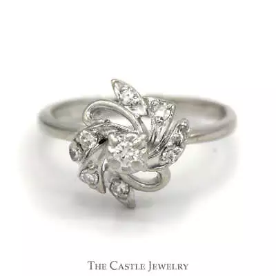 Vintage Floral Engagement Ring With Round Brilliant Cut Center & Single Cut Acce • $359