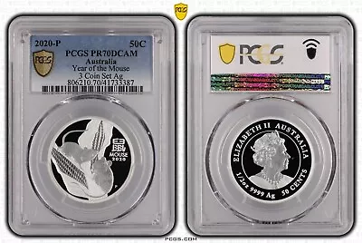 2020  Silver Lunar III Mouse  Perth Mint  1/2 Oz 9999 Ag PCGS Graded PR70 • $130.45