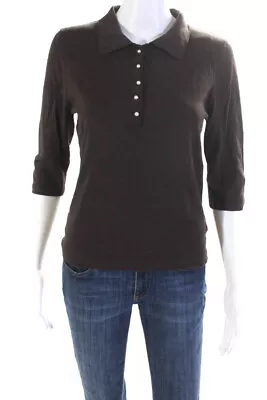 Milly Of New York Womens Brown Henley Collar 3/4 Sleeve Knit Blouse Top Size M • $42.69