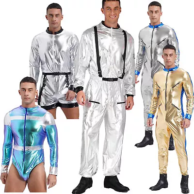 Men's Astronaut Jumpsuit Suit Outfit Halloween Cosplay Spaceman Bodysuit Costume • $15.64