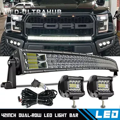 For Ford F150 2004-2014 Grille Bumper 40/42inch Curved LED Light Bar 4'' Pods • $75.99