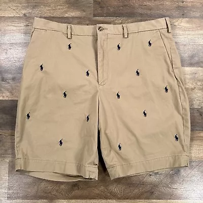 Polo Ralph Lauren Shorts Mens 38 Beige All Over Print Pony Classic Fit Chino • $22.99