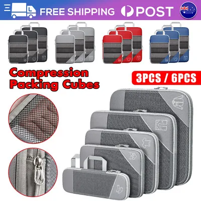 3/6Pcs Packing Cubes Luggage Storage Organiser Travel Compression Pouch Suitcase • $23.99