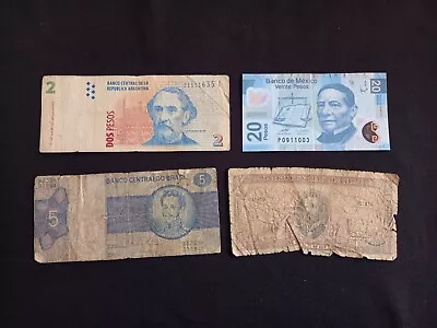 LATIN AMERICA BANKNOTES: CHILE ARGENTINA MEXICO - Circulated / Damaged • $2.50