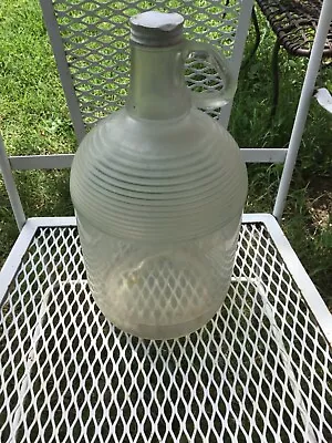 Vintage Gallon Glass Bottle Jar Jug Duraglas Metal Lid • $30
