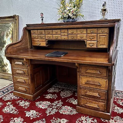 Fantastic American Antique S Curve Golden Oak The Gunn Desk Roll Top Desk C 1890 • $4250