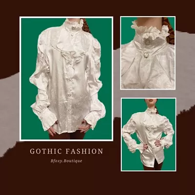 NEW • Devil Fashion Unisex Gothic Shirt Top White Satin Steampunk Aristocrat • £35