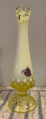 Vintage Fenton Topaz Vaseline And Milk Glass Hobnail Bud Vase 3756 TO Rare • $110