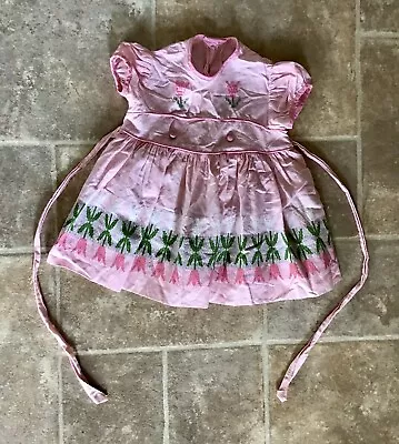 Vintage 1960s Toddlers Dress Pink With Tulips USA No Tags • $10