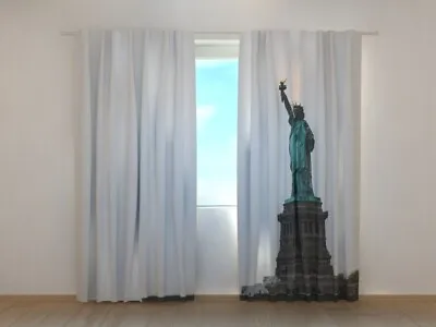 3D Curtain Printed Statue Of Liberty On Gray Sky Image Wellmira Made To Measure • £24.13