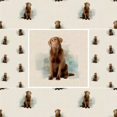 £3.75 • Buy Cotton Rich Linen Fabric Chocolate Labrador Retriever Dog Or Panel