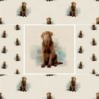 Cotton Rich Linen Fabric Chocolate Labrador Retriever Dog Or Panel • £3.75