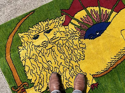 $179 • Buy 4x6 GREEN ORIENTAL RUG WOOL HANDMADE Carpet HAND-KNOTTED New Tribal Lion Cat Sun