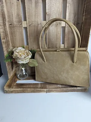 Vintage APD Dittner Champagne Kelly Bag With Top Handles Gold Clasp 60's • £29.99