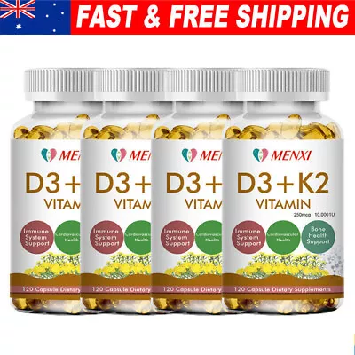 120 Capsules- Vitamin D3+K2 (MK-7) 10000IU 250mcg -Immune Support Wellness Caps • $19.09