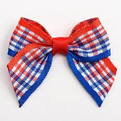 Tartan Pre Tied Bows 4cm Wide Check Wedding Hair Ribbon Embellishment Crafts • £1.55