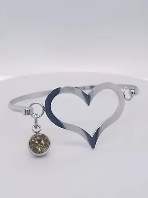 Steel By Design Crystal Topaz Birthstone Heart Bangle  • $18.50