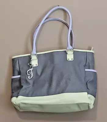 TWIGGY London Large Tote Shoulder Bag Lime Purple Gray NWOT  T  Keyfob • $3.99