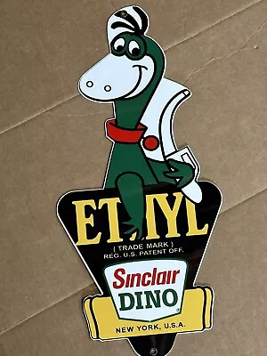 Vintage Style Sinclair Dino Ethyl Gasoline Pump Die Cut 18” Aluminum Garage Sign • $45