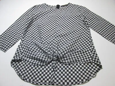 Zara Womens Size L 3/4 Sleeve Shirt Black/White Check Zipper Back Cotton Blend • $9.50