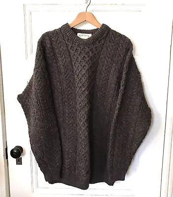 Orvis Fisherman Sweater Cable Knit Wool Pullover Brown Aran Irish Ireland Size L • $89.99
