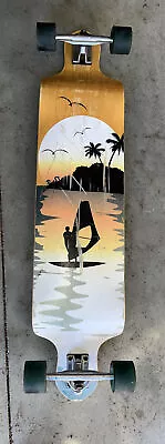 Punked Longboards 40  Drop Deck Wooden Longboard Complete Tropical Sunset Beach • $59.99