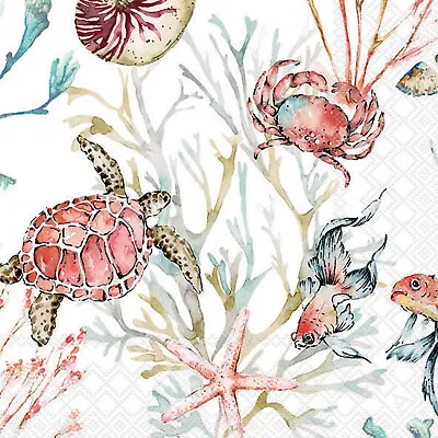 Nautical Sea Life Napkins Party Paper Decoupage 3 Ply Serviette Crab Turtle Fish • £3.99