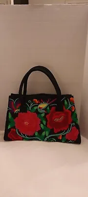 Mexican Oaxaca Hand Made Floral Embroidered Zipper Purse/Tote Bag Used • $60