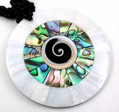 Abalone Shell Mother Of Pearl Shiva Eye Pendant Beads Necklace Jewelry CA285 • $17.99