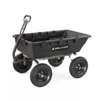 Gorilla Carts Heavy Duty Poly Yard Dump Cart Garden Wagon With 16 Inch Tires • $285.59