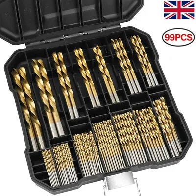 99Pcs Titanium Coated Cobalt HSS Drill Bit Set For Wood Plastic Metal With Case • £11.99