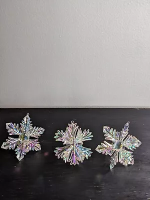 Vtg 3D Snowflake Christmas Ornaments 3pc  Glitter Winter Acrylic Snowflakes • $16.99