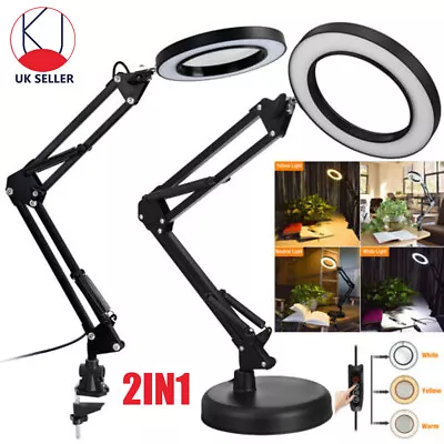 10X Magnifier Glass LED Desk Lamp With Light Stand Clamp Beauty Magnifying Lamp • £15.99