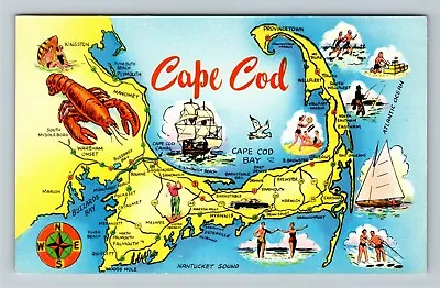 Cape Cod MA-Massachusetts General Greeting Road Map Vintage Postcard • $7.99