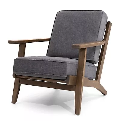 Oak Mid-Century Accent Armchair Home Upholstered Lounge Chair (Dark Gray) • $319.99