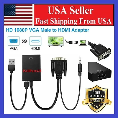 VGA To HDMI Converter 1080P HD Adapter With Audio Cable For HDTV PC Laptop TV US • $5.88