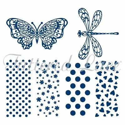 Tattered Lace TRIO BUTTERFLY BOW STAMP Set Dot Heart Flower • £7.25