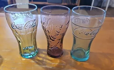 3 McDonald’s Coca Cola Coloured Glasses 14cm High • £10