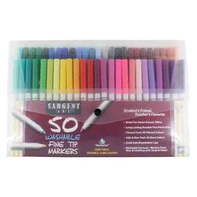 $11.89 • Buy 50ct Sargent Art Washable Nontoxic Fine Tip Markers With Caps In Carry Case
