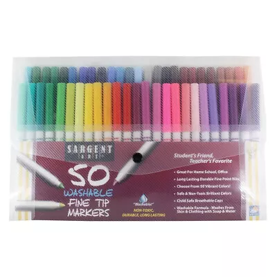 $11.89 • Buy 50ct Sargent Art Washable Nontoxic Fine Tip Markers With Caps In Carry Case