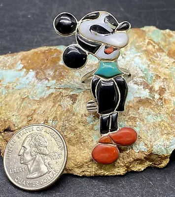 Amazing Large Vintage Zuni Sterling 3D MultiGem Inlay Mickey Mouse Ring Size 6.5 • $495