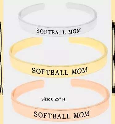 $10.50 • Buy Statement Bracelet Metal Cuff Softball Mom Sport NEW Thin Inspirational Message
