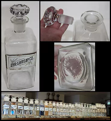 1890s Antique Apothecary Bottle Jar Sarsaparilla Label Under Glass Fay&Schueler • $31.99